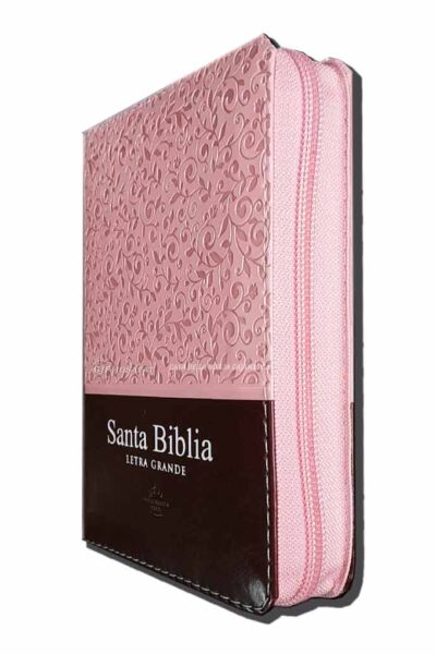 BIBLIA COMPACTA LETRA GRANDE CON CIERRE COLOR ROSA/MARRON