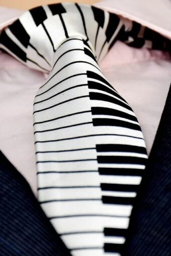 Books CORBATA ANCHA DE TECLAS DE PIANO COLOR BLANCO