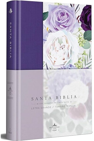 BIBLIA LETRA GRANDE COLOR MORADO FLORAL CON IMAGENES DE TIERRA SANTA TAPA DURA