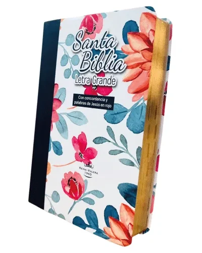BIBLIA LETRA GRANDE FRANJA NEGRA Y FLORAL FILO DORADO
