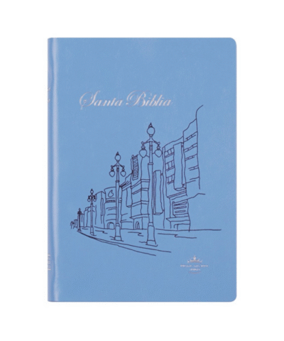 BIBLIA VINIL IMAGEN DE CIUDAD COLOR AZUL COMPACTO