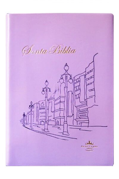BIBLIA VINIL IMAGEN DE CIUDAD COLOR LILA COMPACTO